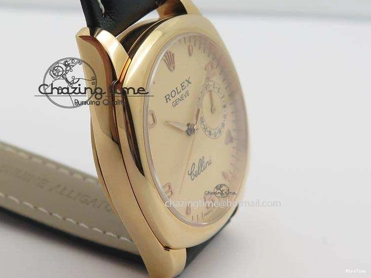 MiroTime 0103 EyeCatching Cellini Date RG Rose Gold Dial Numeral Markers On Black Leather Strap A 3884